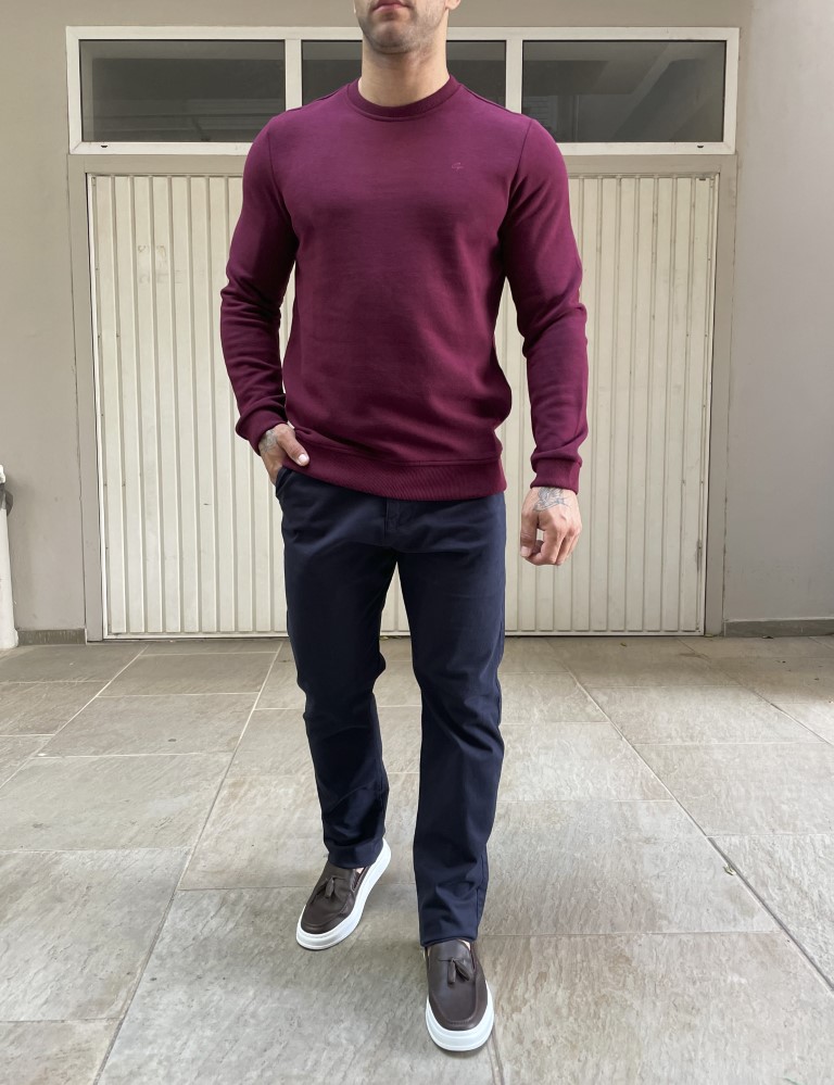 Ανδρική μπορντό πλεκτή βαμβακερή μακρυμάνικη μπλούζα 2308K φωτογραφία